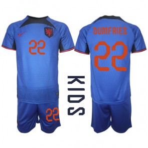 Holandsko Denzel Dumfries #22 Dětské Venkovní dres komplet MS 2022 Krátký Rukáv (+ trenýrky)